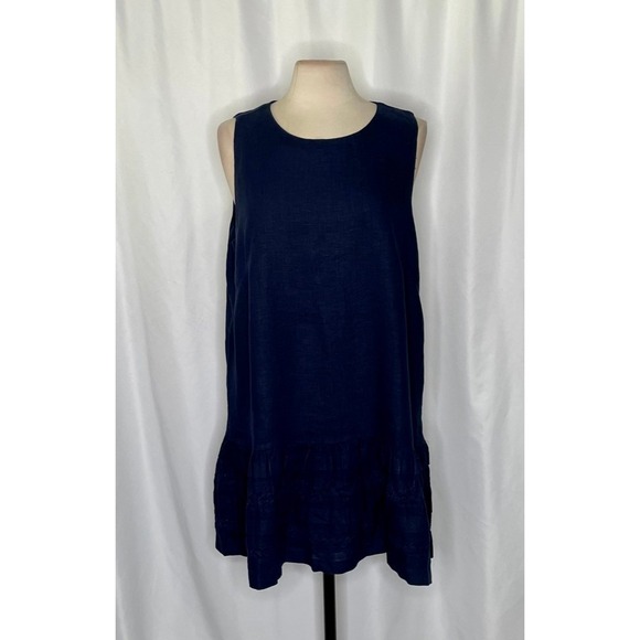 NWT!! J. CREW Maxine Ruffle Trim Dress Linen Navy Blue Drop Waist Lace Large - Picture 3 of 15